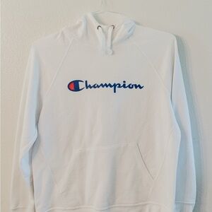 Champion White Hoodie with Blue and Red Logo